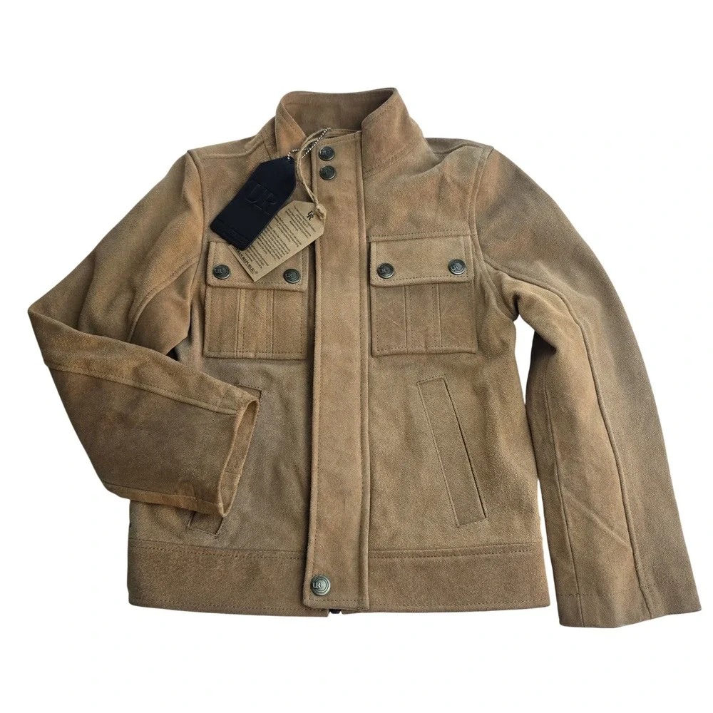 Urban Republic NWT Kids Tan Genuine Leather Suede Field Jacket‎ Size L / 7